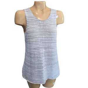 Lucky Brand Womens Low Echo Tank Top Grey White Small Striped Knit All Cotton